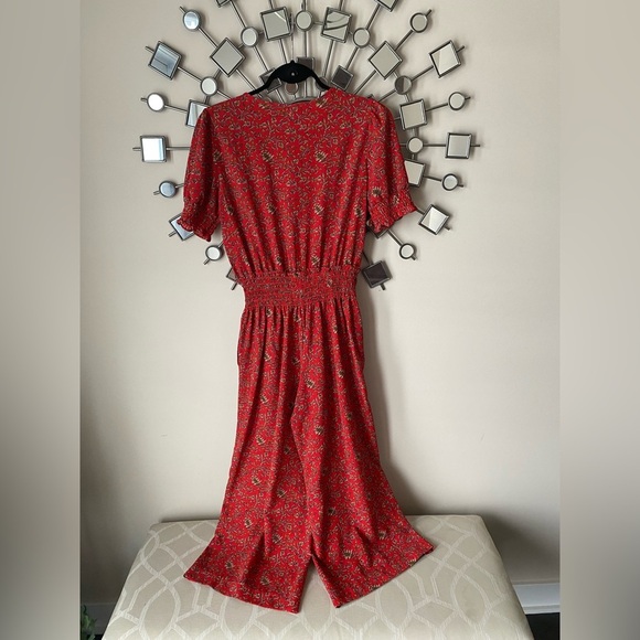 Max Studio Womens Short Sleeve Smocked Waist Floral Jumpsuit - Picture 4 of 7